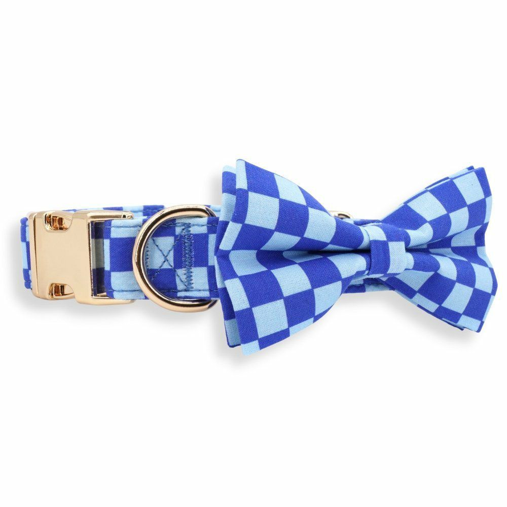 Bow Tie Collar | Dogs Checker Blue Bow Tie Unbreakable Collar™