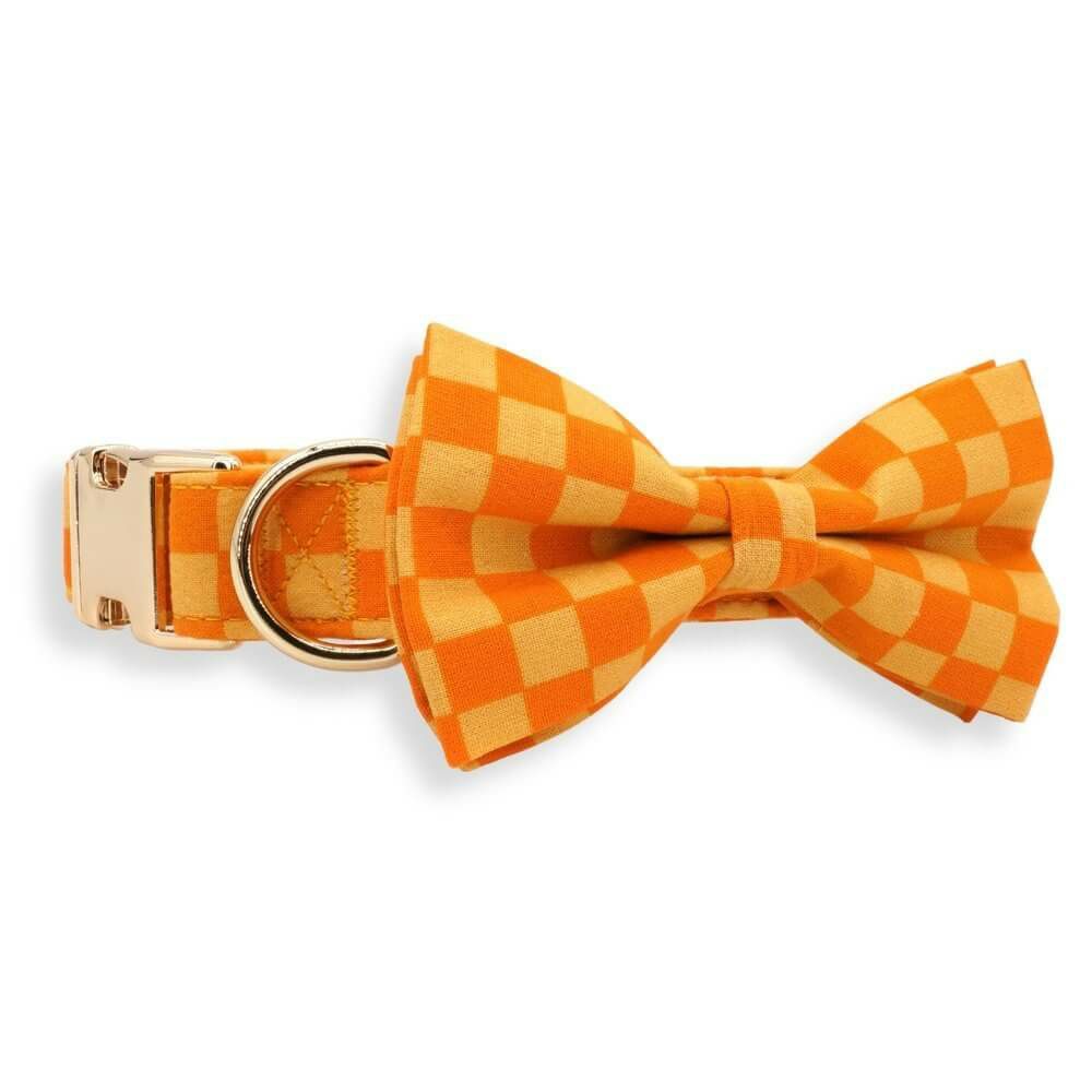 Bow Tie Collar | Dogs Checker Orange Bow Tie Unbreakable Collar™