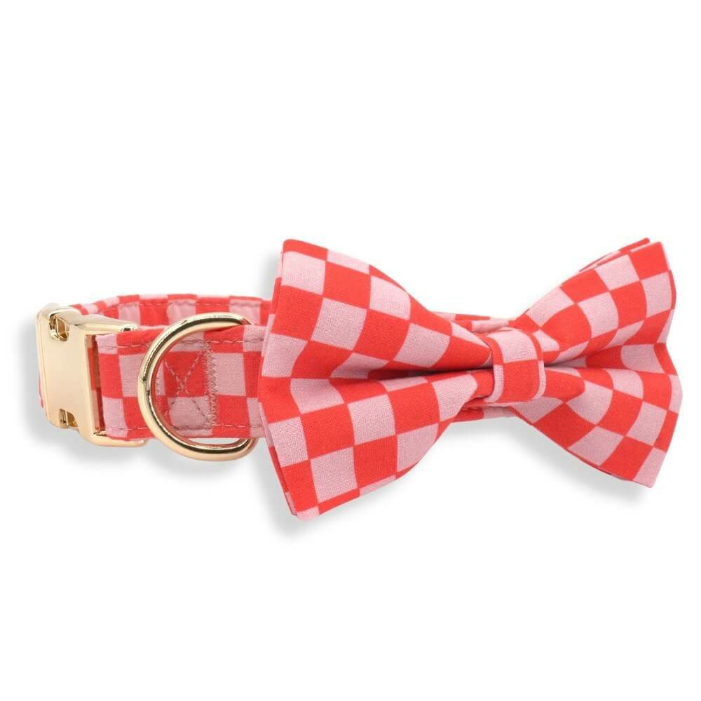 Bow Tie Collar | Dogs Checker Pink Bow Tie Unbreakable Collar™