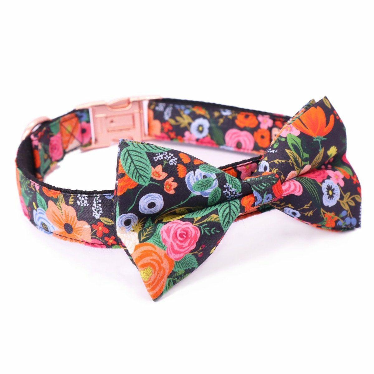 Bow Tie Collar | Dogs Midnight Floral Bow Tie Unbreakable Collar™