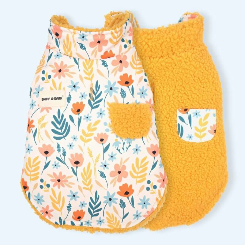 Reversible Cozy Fleece Vest | Dogs Yellow Floral Reversible Cozy Fleece Vest™